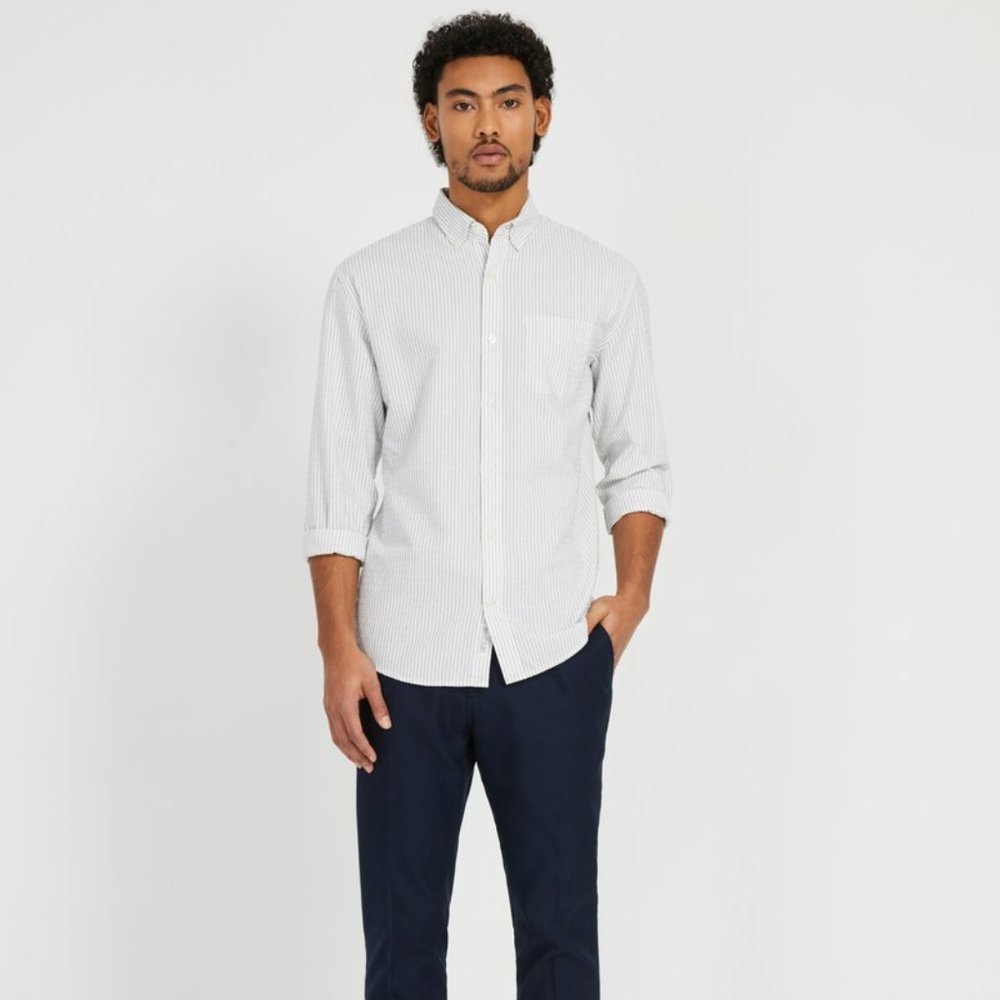 Frank and Oak Cotton Striped Off White Shirt